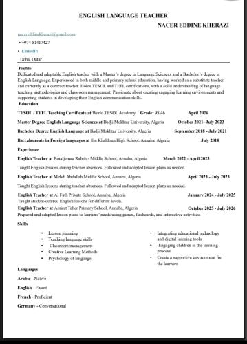 TESOL/TEFL Certified Teacher