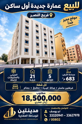 للبيع عمارة جديدة فى النصر 