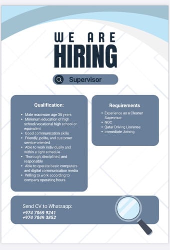 job vacancy for cleaner supervisor 
