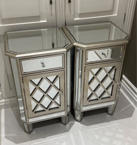 Silver mirrored bedside tables