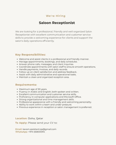 Saloon Receptionist 