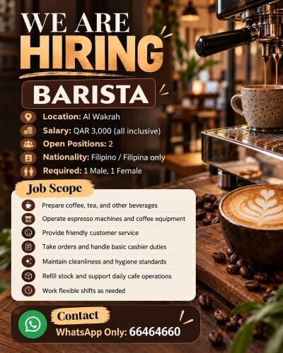 We’re hiring Baristas in Al Wakrah