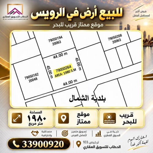 للبيع ارض ١٩٨٠ م في الرويس