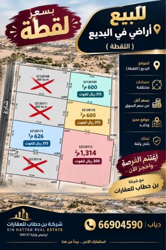 للبيع اراضي فى اللقطه 