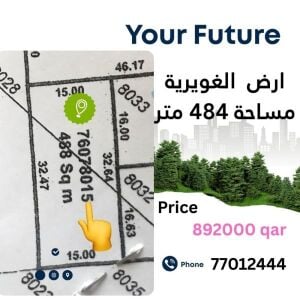 للبيع ارض الغويريه ٤٨٨ م